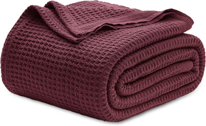 Pure Cotton Thermal Blanket – Queen 90×90 in – Textured Weave Layer for All Seasons – Lightweight & Breathable Throw for Bed or Sofa