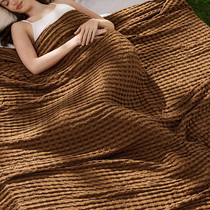 Cotton Throw Blanket Cooling, Bamboo Cooling Blanket for Hot Sleepers, Lightweight Queen Size Blanket for Summer