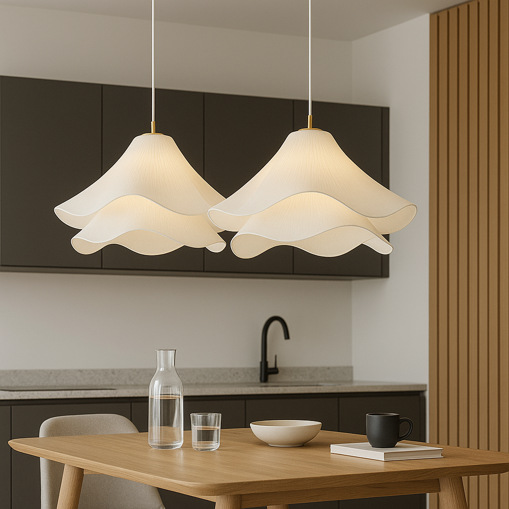 Floral Fabric Pendant Light for Dining Room – Adjustable Ceiling Fixture with Soft Layered Design, 16-24 in Sizes, E26 Socket, Modern Home L