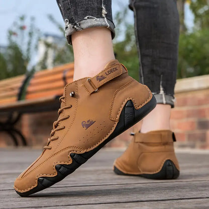 Men's Waterproof High-Top Sneakers with Elastic Slip-On Design - Durable Rubber Sole Boots for Street Style & All-Weather Wear