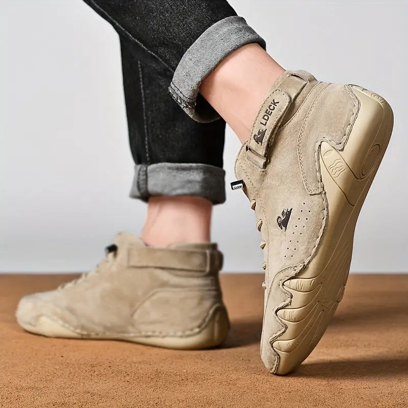 Men's Waterproof High-Top Sneakers with Elastic Slip-On Design - Durable Rubber Sole Boots for Street Style & All-Weather Wear