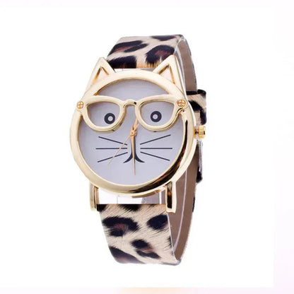 Wristwatch Cat-Shaped Dial Whisker Hands Adjustable Band