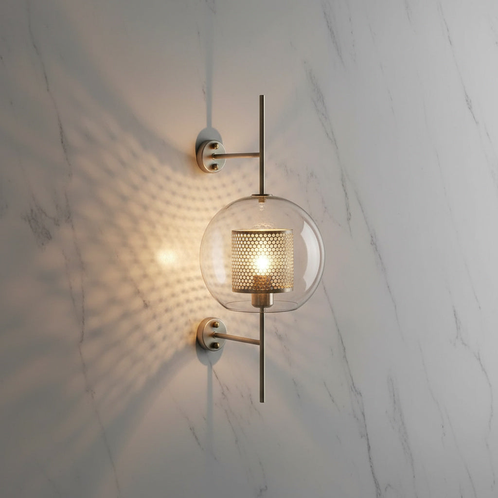 Glass Wall Sconce Light Fixture Gold Chrome Finish for Bathroom Bedroom Living Room Entryway Hallway Modern Minimalist Lighting
