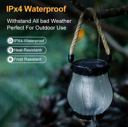 Rechargeable Portable Lantern with Hemp Handle for Patio, Camping & Indoor Ambience — Smart Auto-On Sensor, Type-C USB Charging, Compact 4.7