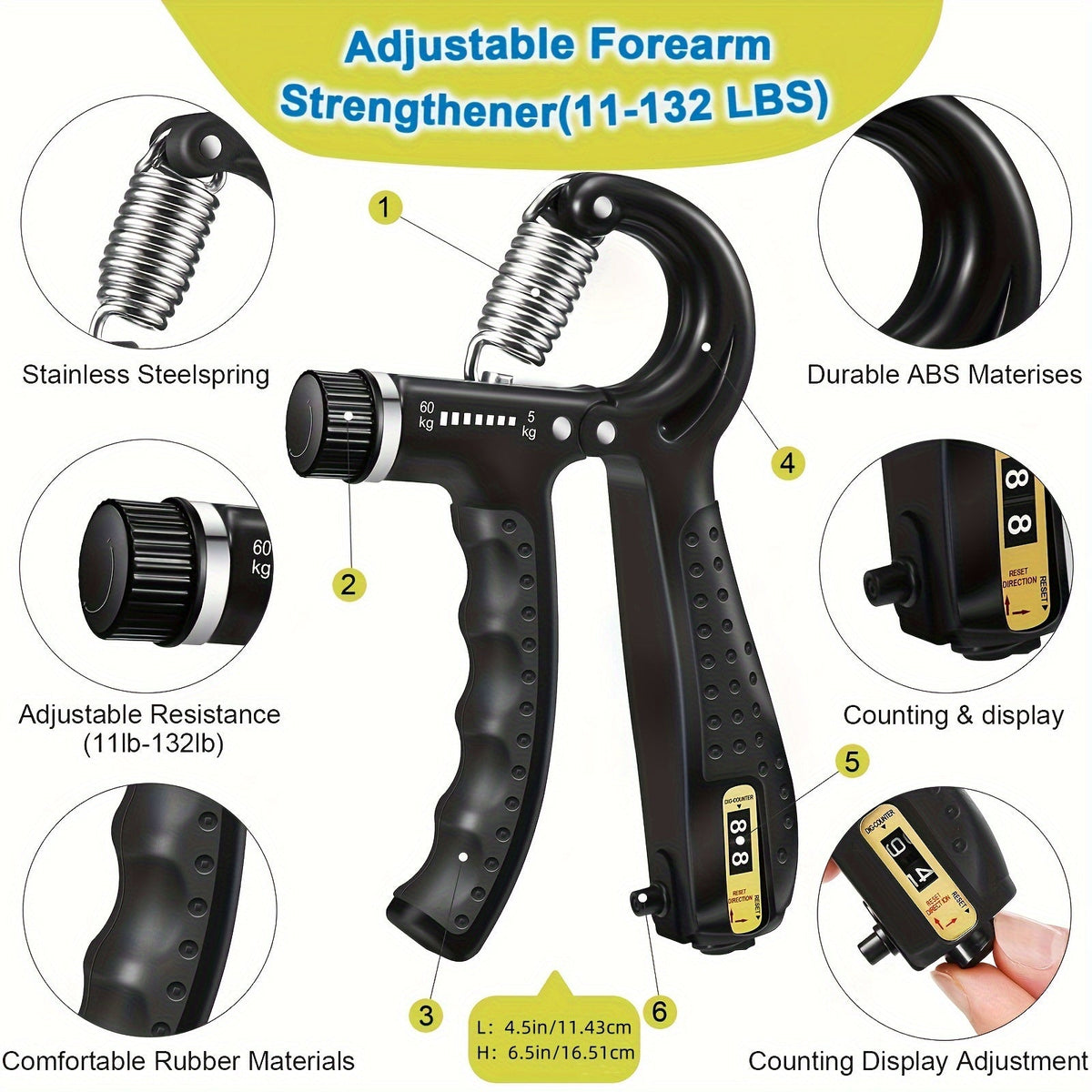 Hand Grip Strengthener Kit 5-Piece Training Set for Fingers Forearms Wrists Rehabilitation Therapy Workout Tools Musicians Athletes