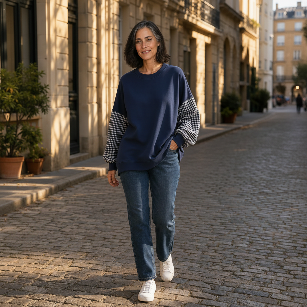 CHECKELLE – Relaxed Patchwork Crew Neck Top