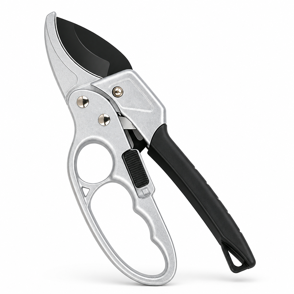 Ratchet Pruning Shears with SK5 Steel Blade & Non-Slip Ergonomic Handle for Garden Pruning