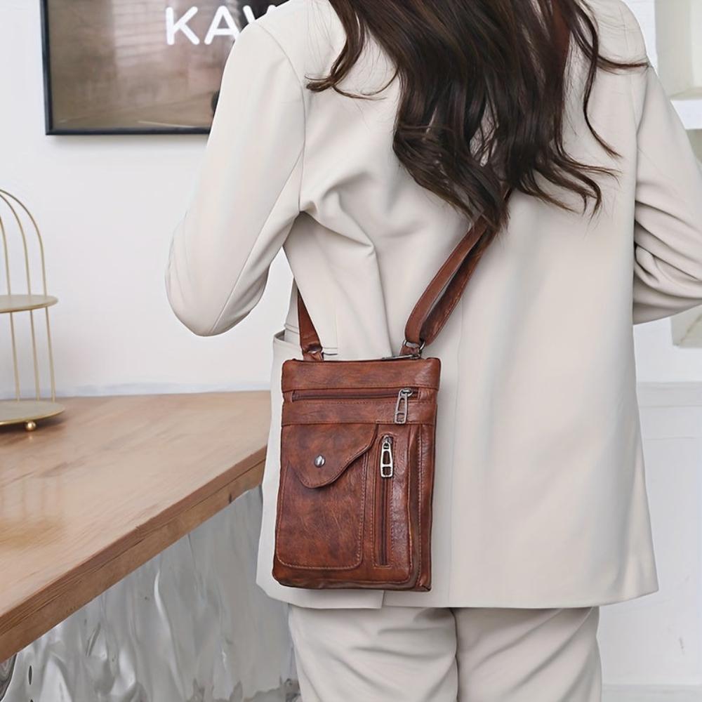 Retro Crossbody Purse – Compact Vegan Leather Shoulder Bag with Adjustable Strap for Women – Everyday Organizer Handbag