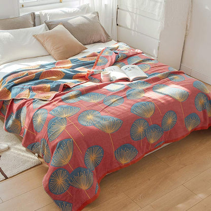 Reversible Cotton Quilt King Size Lightweight Coverlet Bedspread Dandelion Floral Print Breathable Summer Blanket for Bedroom Couch Air
