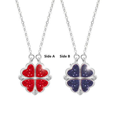 Magnetic Flip Heart Necklace – Converts from Flower to Heart Design – Sterling Silver Chain for Women & Girls