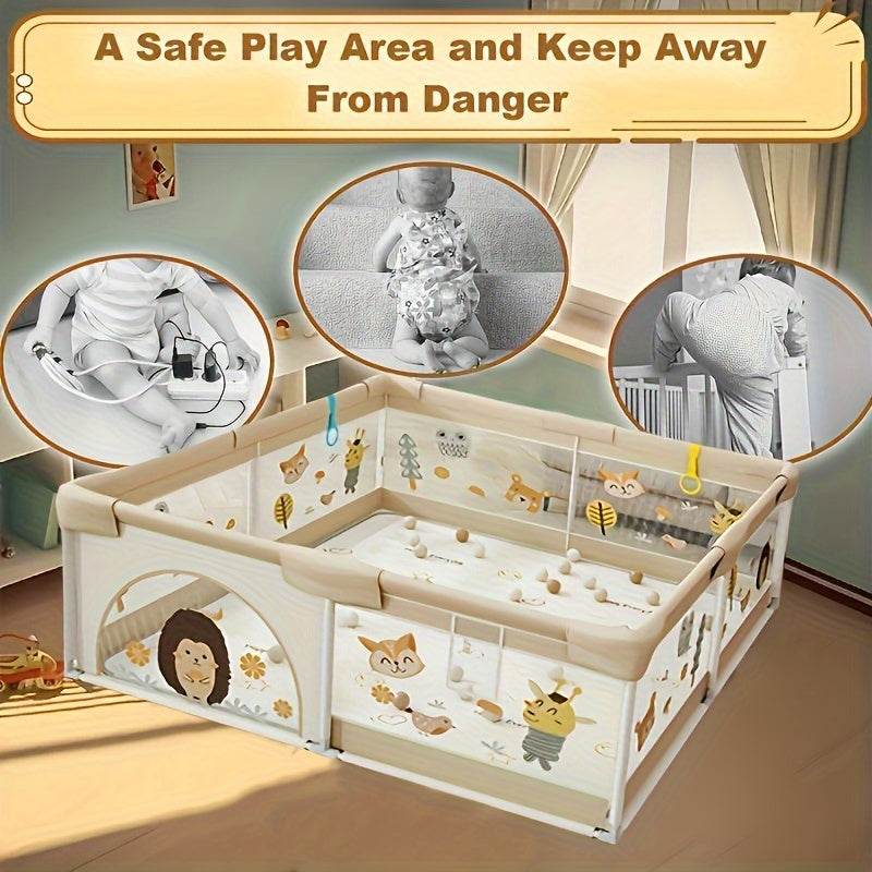 Cushioned Baby Play Yard with Animal Prints for Safe Indoor & Outdoor Exploration