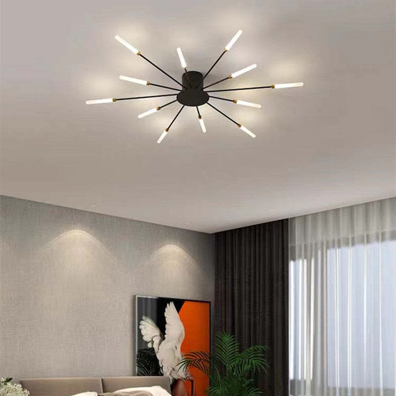 Starburst Flush Mount Ceiling Light Black Gold Modern Firework LED Fixture Bedroom Living Room Natural White Hardwired Indoor