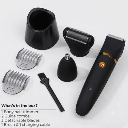 All-in-One Electric Body Groomer for Men – Cordless Full Body Hair Trimmer with Waterproof Design & Multiple Attachments for Face, Body &