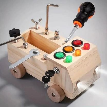 Interactive Wooden Activity Panel with LED Traffic Lights for Kids Ages 3-12 Years Sensory Learning Toy Develops Hand-Eye Coordination