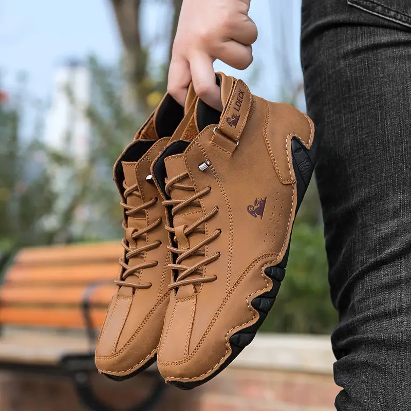 Men's Waterproof High-Top Sneakers with Elastic Slip-On Design - Durable Rubber Sole Boots for Street Style & All-Weather Wear