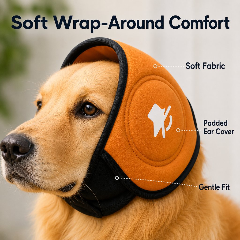 Ortekor Calming Dog Ear Muffs for Fireworks, Thunderstorms & Grooming - Soft Noise-Reducing Wrap to Help Ease Stress