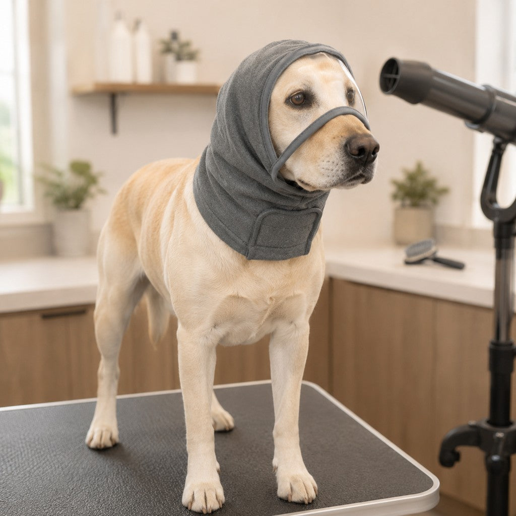 Ortekor Calming Dog Hood with Clear Viewing Panel, Gentle Head & Neck Wrap for Grooming, Thunderstorms, Fireworks & Travel Comfort