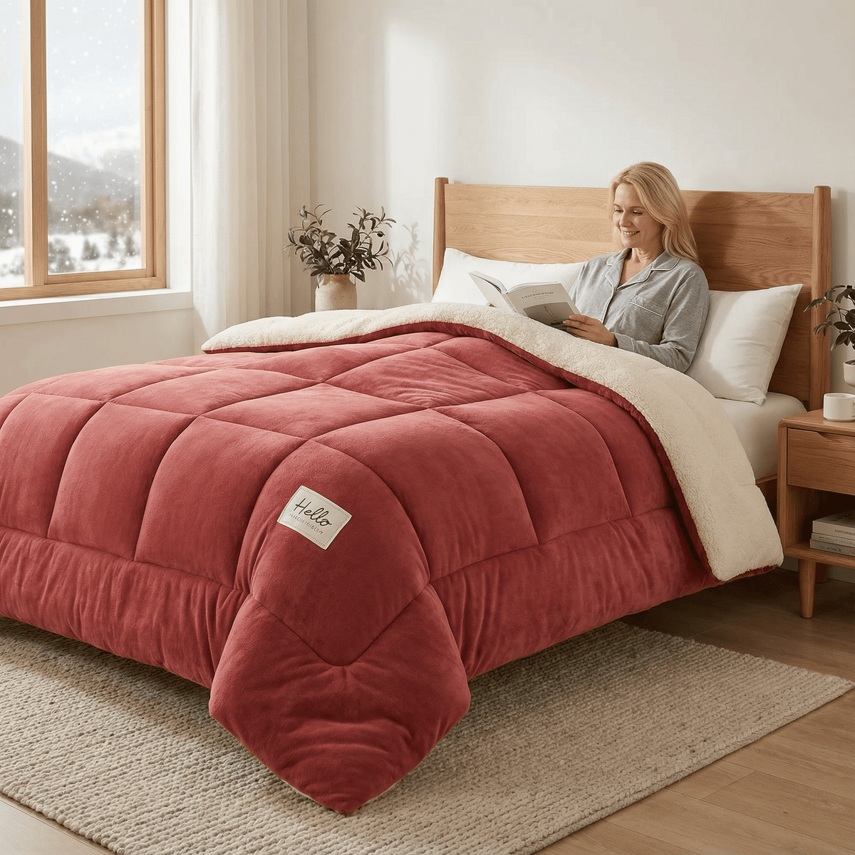 Plush Two-Sided Comforter for Bedroom - Checkered Microfiber & Fleece Blanket - Year-Round Lightweight Throw for Queen or Full Bed - Machine