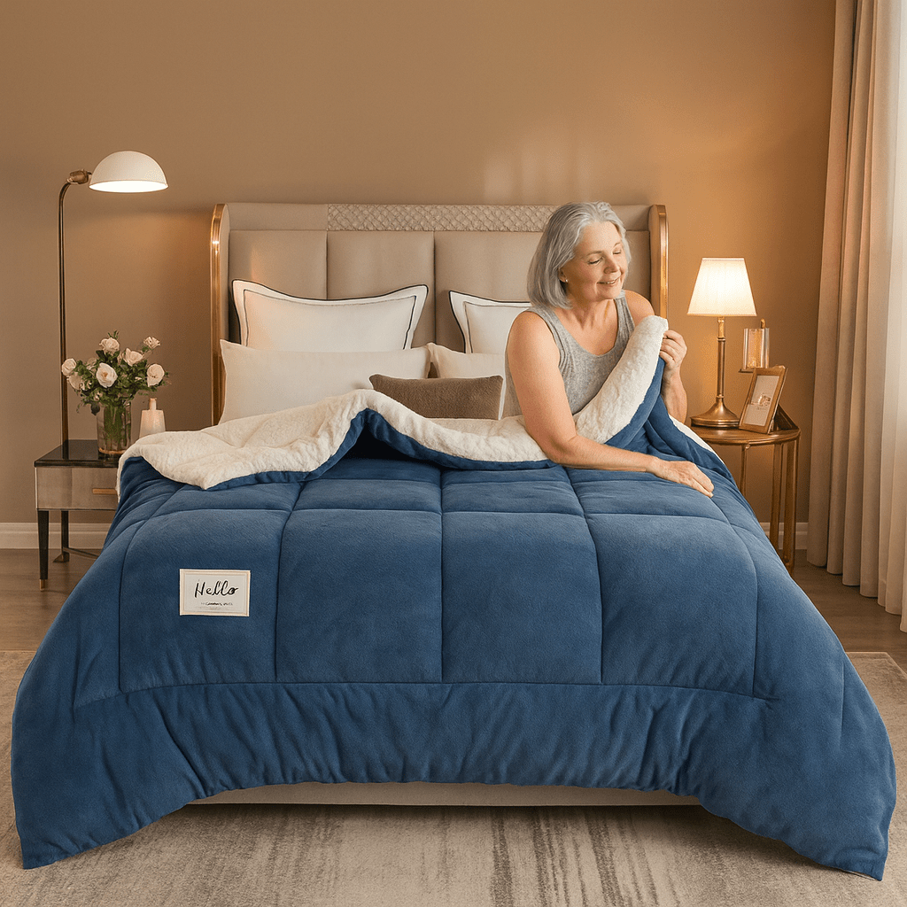 Plush Two-Sided Comforter for Bedroom - Checkered Microfiber & Fleece Blanket - Year-Round Lightweight Throw for Queen or Full Bed - Machine