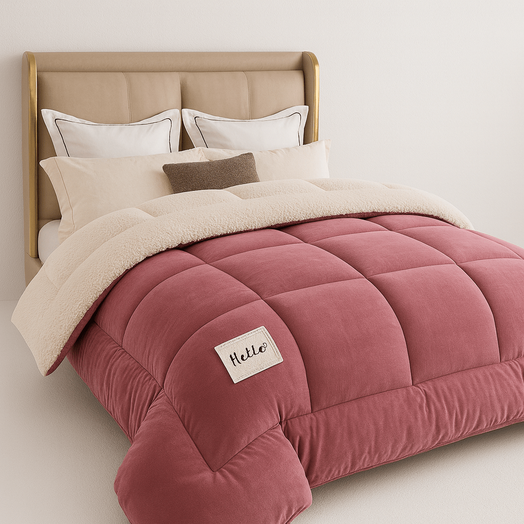 Plush Two-Sided Comforter for Bedroom - Checkered Microfiber & Fleece Blanket - Year-Round Lightweight Throw for Queen or Full Bed - Machine