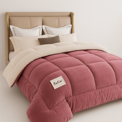 Plush Two-Sided Comforter for Bedroom - Checkered Microfiber & Fleece Blanket - Year-Round Lightweight Throw for Queen or Full Bed - Machine