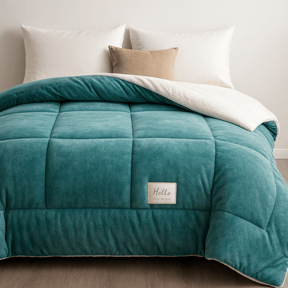 Plush Two-Sided Comforter for Bedroom - Checkered Microfiber & Fleece Blanket - Year-Round Lightweight Throw for Queen or Full Bed - Machine