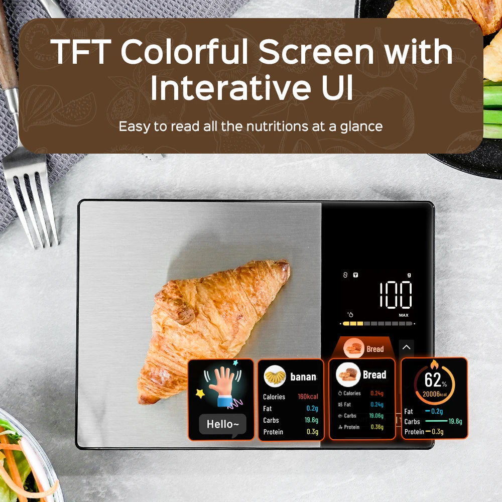 Digital Kitchen Nutrition Scale with Macro Tracking & Color Display for Meal Prep, Diet Planning & Cooking