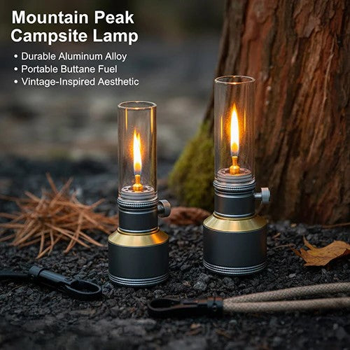 Butane Gas Lantern Aluminum Portable Outdoor Light Camping Hiking Backpacking Adjustable Flame Manual Ignition Vintage Design Travel Gear Em