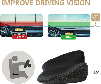 Ergonomic Driver Seat Lift Pad with Memory Foam | Extra Height for Better Visibility & Back Support | Anti-Slip Bottom | Breathable