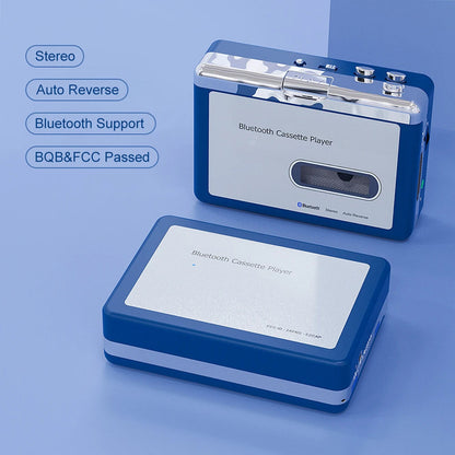 Portable Cassette Player with Bluetooth – Auto-Reverse Tape Deck with Wireless & Wired Playback for Retro Music Lovers