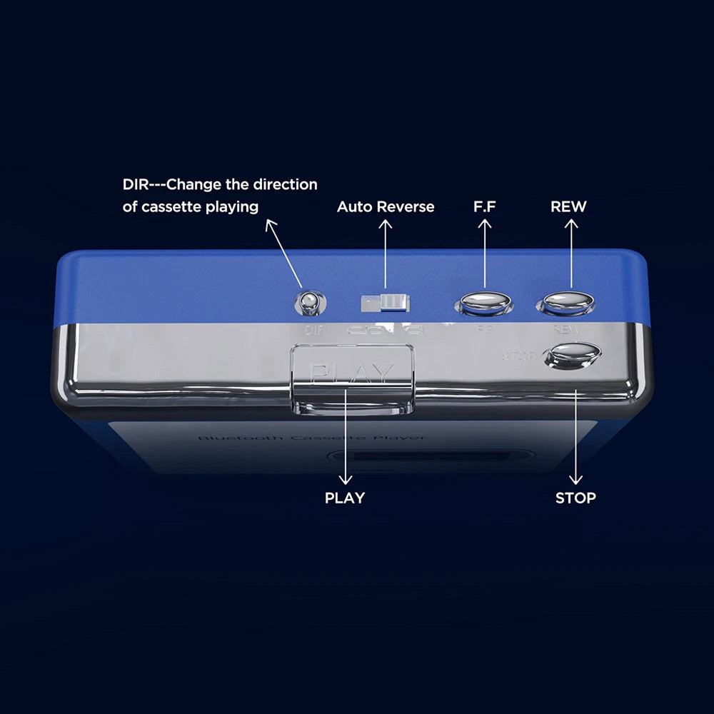 Portable Cassette Player with Bluetooth – Auto-Reverse Tape Deck with Wireless & Wired Playback for Retro Music Lovers