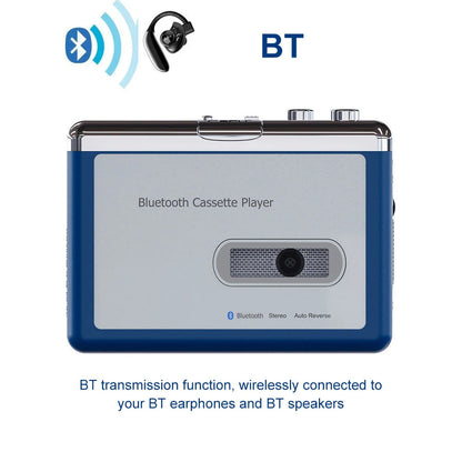 Portable Cassette Player with Bluetooth – Auto-Reverse Tape Deck with Wireless & Wired Playback for Retro Music Lovers
