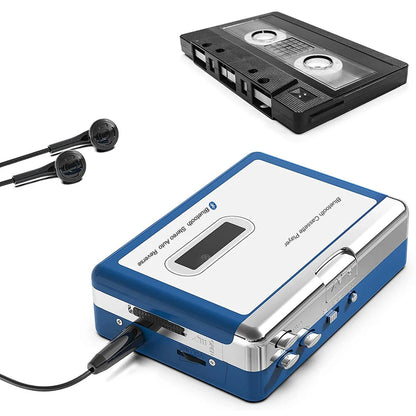 Portable Cassette Player with Bluetooth – Auto-Reverse Tape Deck with Wireless & Wired Playback for Retro Music Lovers