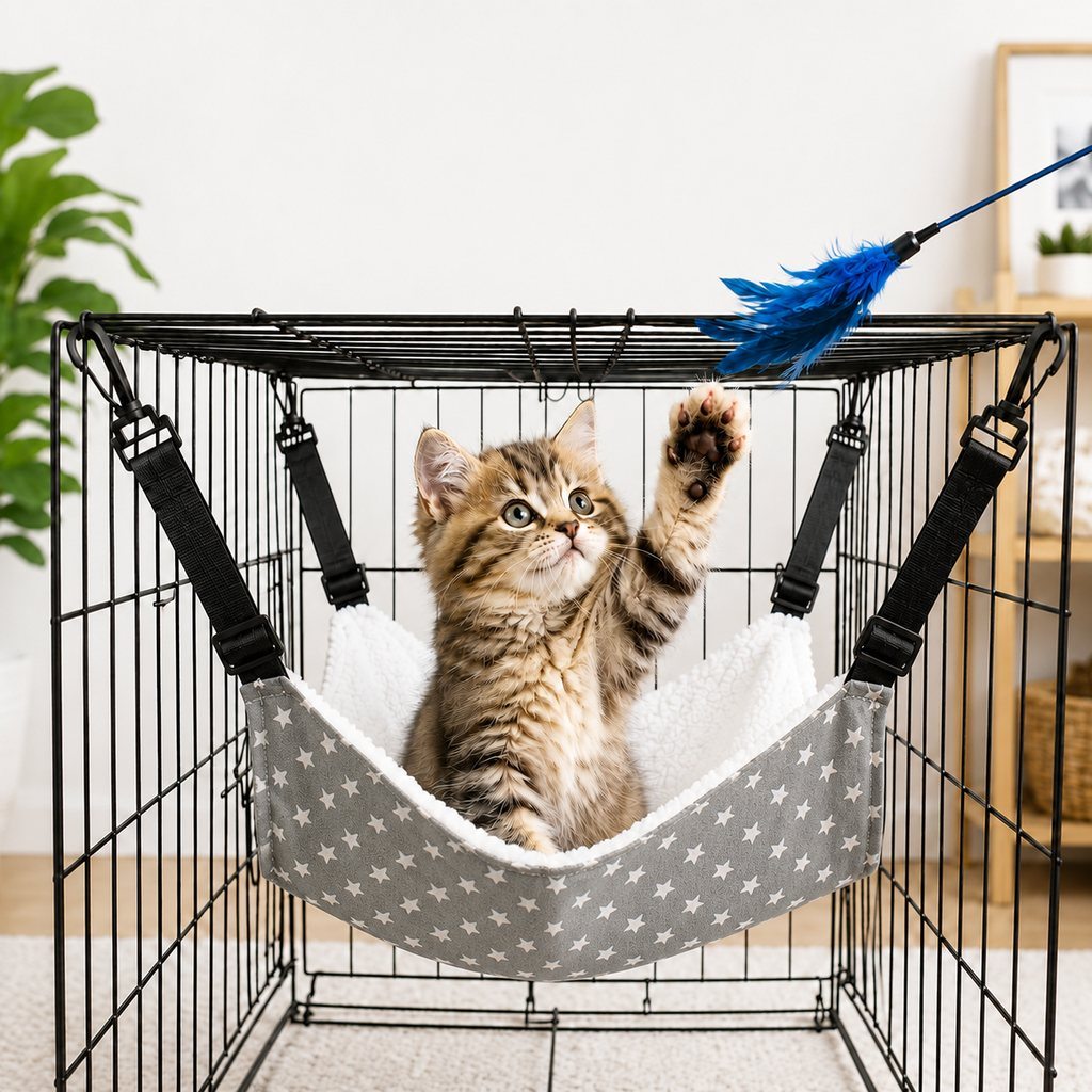 Ortekor Reversible Cat Cage Hammock with Adjustable Straps - Space-Saving Hanging Bed for Wire Crates