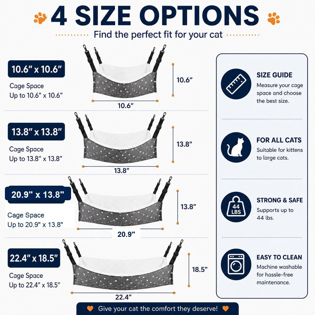 Ortekor Reversible Cat Cage Hammock with Adjustable Straps - Space-Saving Hanging Bed for Wire Crates