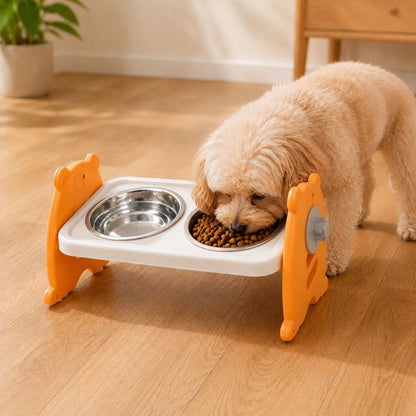 Ortekor Adjustable Elevated Stainless Steel Pet Bowls for Cats & Small Dogs - Tilted Feeding Station for Easier Mealtime & Less Floor Mess