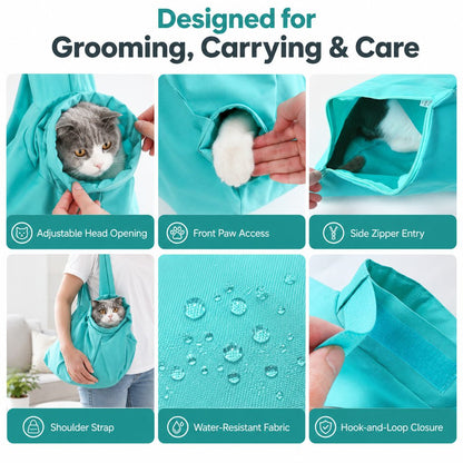 Ortekor Soft Cat Carrier Grooming Bag for Vet Visits &Nail Trims - Helps Reduce Scratching During Routine Care