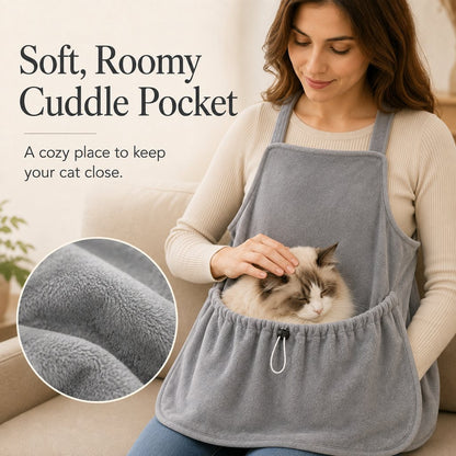 Ortekor Cat Grooming & Cuddle Apron – Wearable Plush Cat Pouch with 4-Paw Access for Easier Nail Trimming, Paw Care & At-Home Cuddling