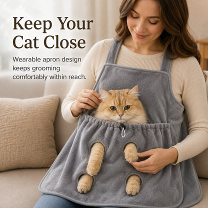 Ortekor Cat Grooming & Cuddle Apron – Wearable Plush Cat Pouch with 4-Paw Access for Easier Nail Trimming, Paw Care & At-Home Cuddling