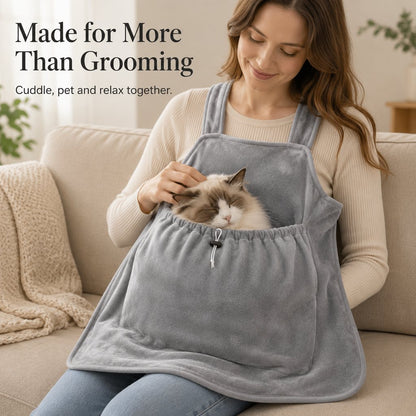 Ortekor Cat Grooming & Cuddle Apron – Wearable Plush Cat Pouch with 4-Paw Access for Easier Nail Trimming, Paw Care & At-Home Cuddling
