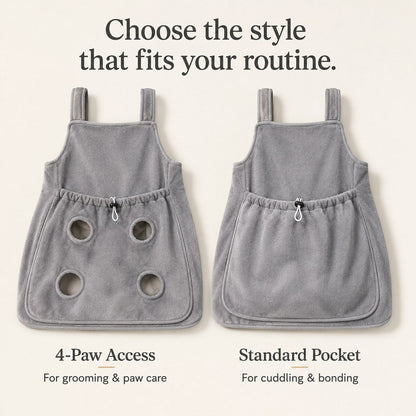 Ortekor Cat Grooming & Cuddle Apron – Wearable Plush Cat Pouch with 4-Paw Access for Easier Nail Trimming, Paw Care & At-Home Cuddling