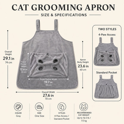 Ortekor Cat Grooming & Cuddle Apron – Wearable Plush Cat Pouch with 4-Paw Access for Easier Nail Trimming, Paw Care & At-Home Cuddling