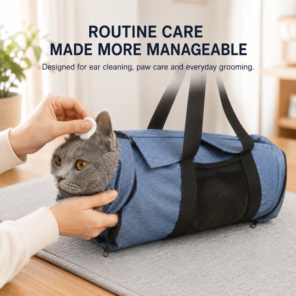 Ortekor Cat Grooming Restraint Bag for Nail Trimming & Ear Cleaning – Easier Control for Wiggly Cats