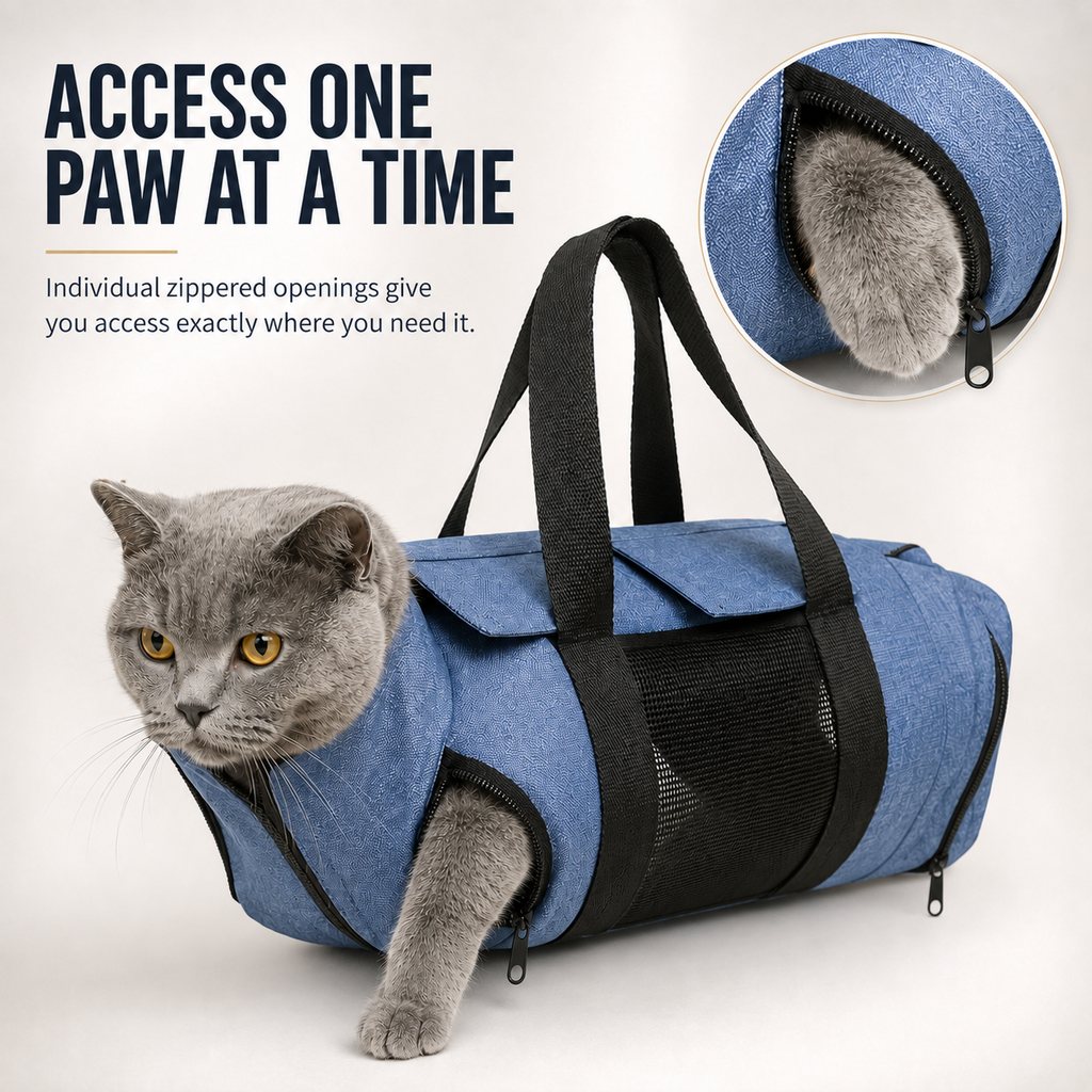 Ortekor Cat Grooming Restraint Bag for Nail Trimming & Ear Cleaning – Easier Control for Wiggly Cats
