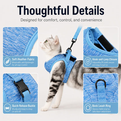 Ortekor Lightweight Cat Harness & Leash Set for Outdoor Walks - Breathable Adjustable Vest for Secure, Comfortable Control