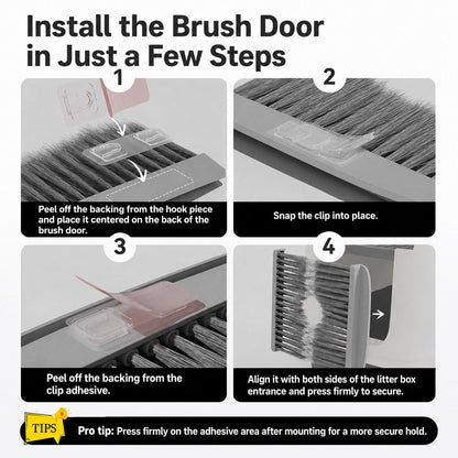 Ortekor Cat Litter Box Self-Grooming Brush Door – Automatic Loose Fur Catcher for Enclosed Litter Boxes & Cleaner Homes, 2-Piece Set