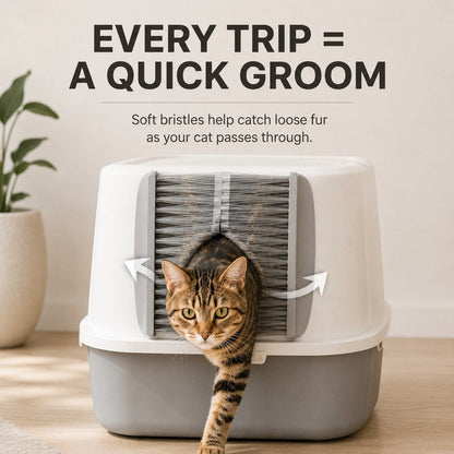 Ortekor Cat Litter Box Self-Grooming Brush Door – Automatic Loose Fur Catcher for Enclosed Litter Boxes & Cleaner Homes, 2-Piece Set