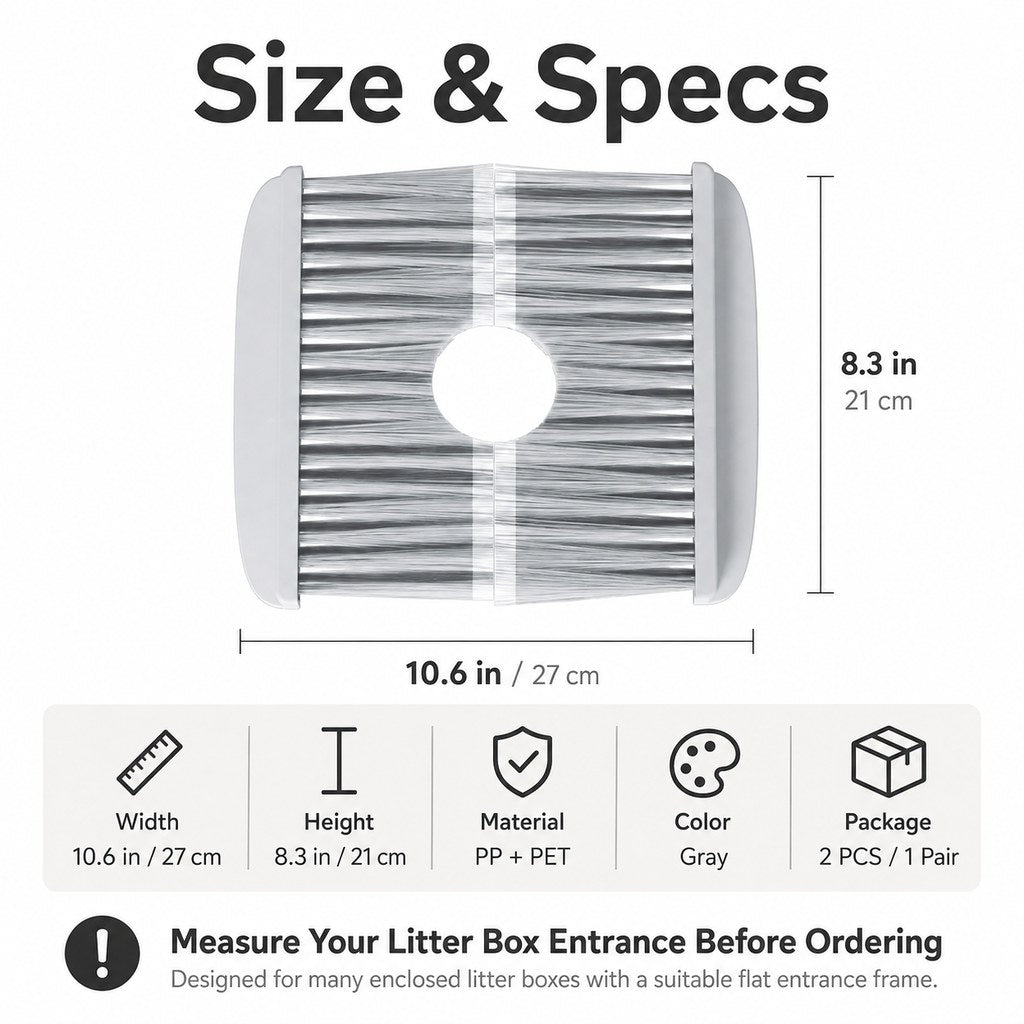Ortekor Cat Litter Box Self-Grooming Brush Door – Automatic Loose Fur Catcher for Enclosed Litter Boxes & Cleaner Homes, 2-Piece Set