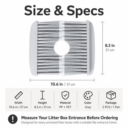 Ortekor Cat Litter Box Self-Grooming Brush Door – Automatic Loose Fur Catcher for Enclosed Litter Boxes & Cleaner Homes, 2-Piece Set