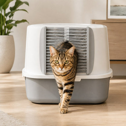 Ortekor Cat Litter Box Self-Grooming Brush Door – Automatic Loose Fur Catcher for Enclosed Litter Boxes & Cleaner Homes, 2-Piece Set